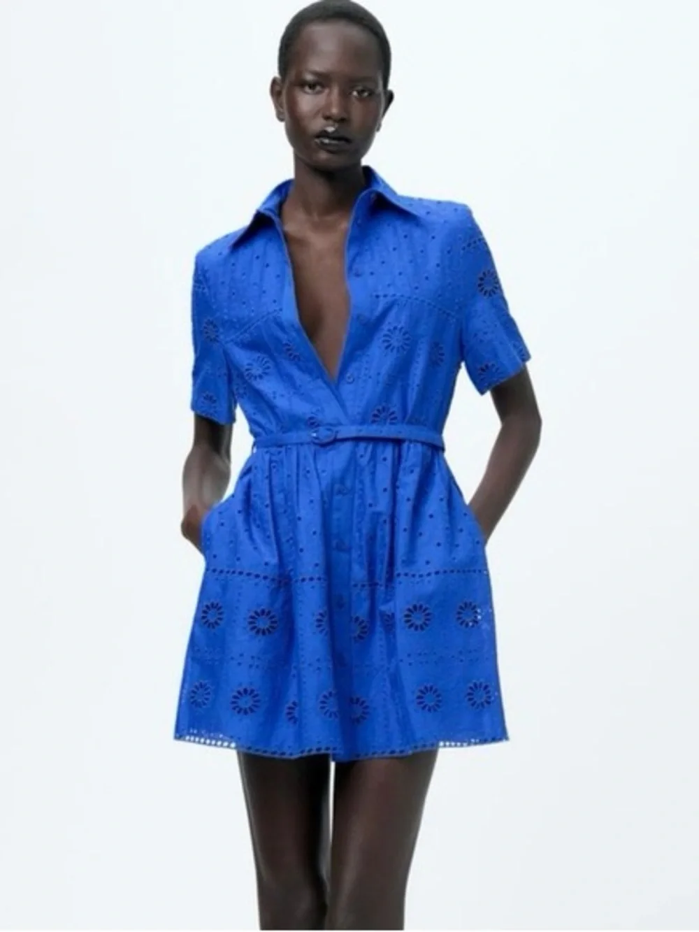 Zara Royal Blue Short Shirtwaist Mini Dress - Picture 1 of 4